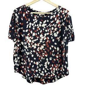 LOFT Womens Blouse Top M Multicolor Stretch Short Sleeve Round Neck